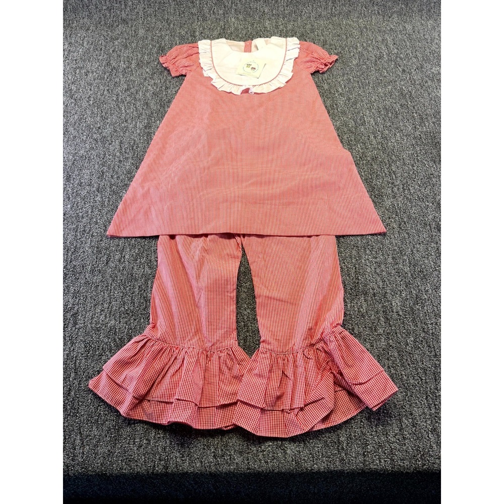 Smoke Monkey 2 Piece Set Girl 7 Red White Gingham Check Cotton Ruffle Streetwear